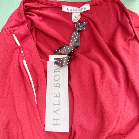 Hale Bob Womens Robe Size Large Red Bamboo Stretch Lounge Belted Kimono‎ Style - Picture 8 of 10
